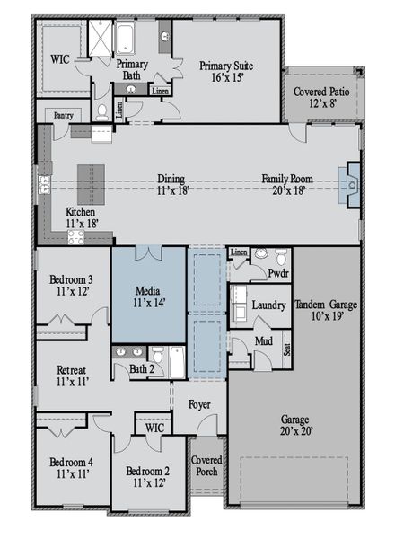 2D floor plan layout of this home in Milrany Ranch, Melissa, TX (Image 3).