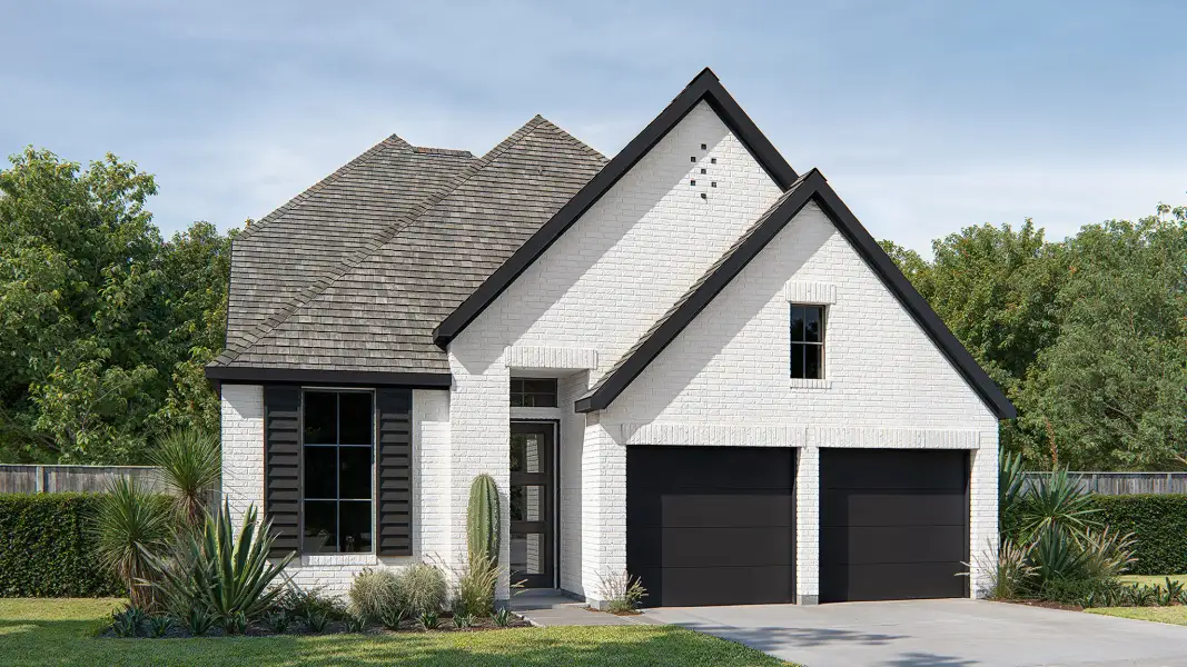 Front exterior of a new home in 6 Creeks, Kyle, TX, highlighting curb appeal (Image 1). Front exterior of a new home in 6 Creeks, Kyle, TX, highlighting curb appeal (Image 1).