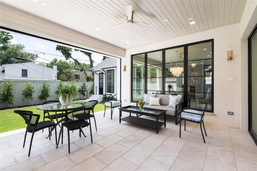 View of patio / terrace featuring outdoor lounge area and ceiling fan