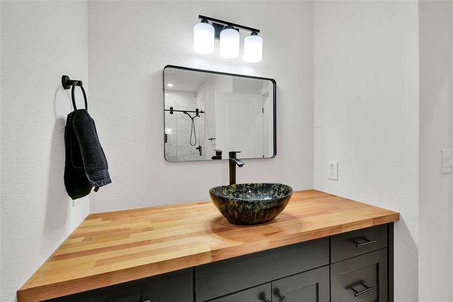 Custom sink with walk in shower and vanity