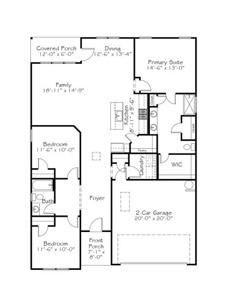 2D floor plan layout for the Raindrops on Roses by Garman Homes in Tupelo Junction, Mebane, NC (Image 3).