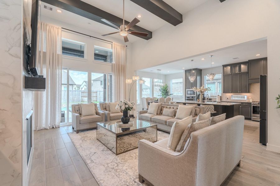 Soaring Ceilings and Sliding Doors in Modern Family Room