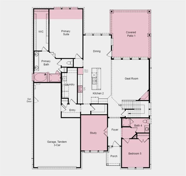 Structural options include: first-floor guest suite, media room, extended owner's suite, drop-in tub at owner's bath, covered outdoor living, and study.