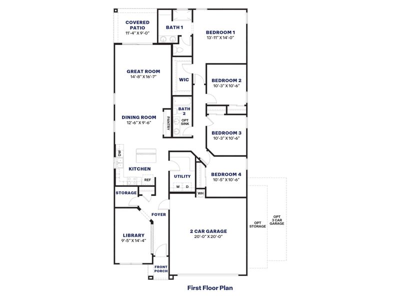 2D floor plan layout for the Cardinal by D.R. Horton in Copper Falls, Buckeye, AZ (Image 5). 2D floor plan layout for the Cardinal by D.R. Horton in Copper Falls, Buckeye, AZ (Image 5).