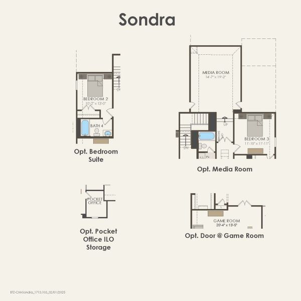 2D floor plan layout for the Sondra by Pulte Homes in Parks of Village Creek, Burleson, TX (Image 5).