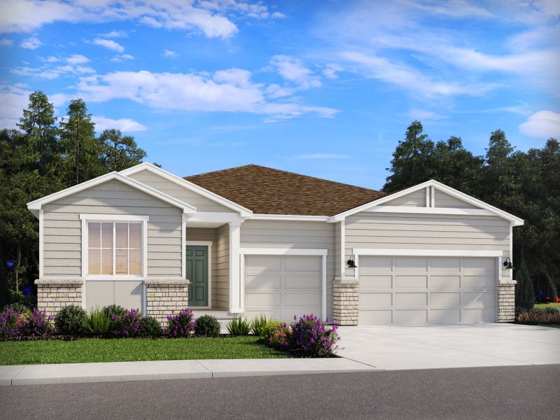 Representative exterior photo of a completed home built from the The Granby by Meritage Homes in Paint Brush Hills, Peyton, CO (Image 19).