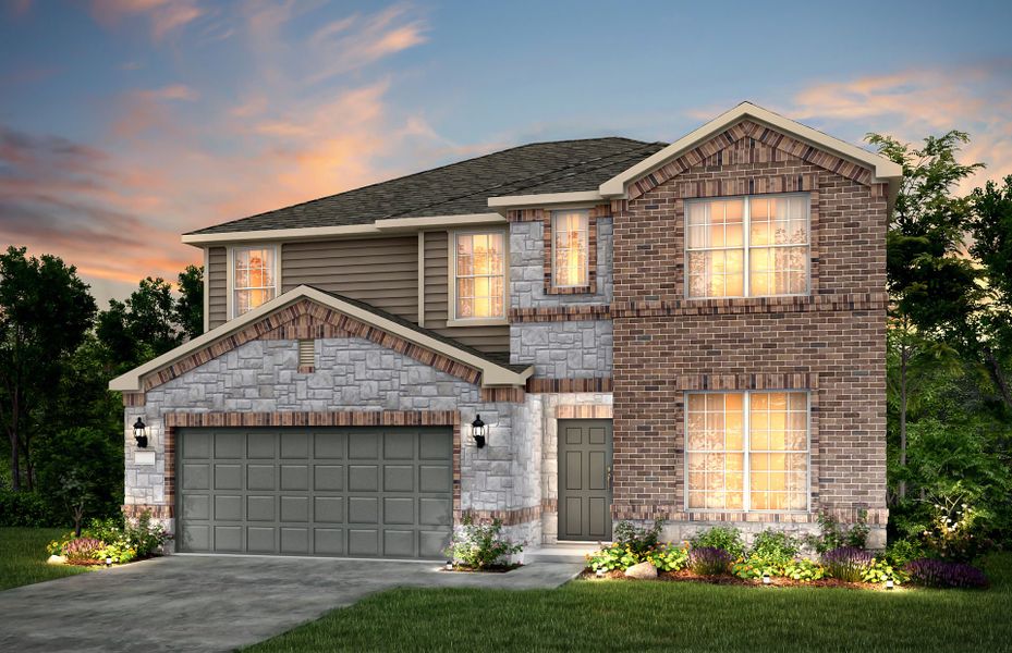 Front exterior of a new home in Lagos, Manor, TX, highlighting curb appeal (Image 1). Front exterior of a new home in Lagos, Manor, TX, highlighting curb appeal (Image 1).