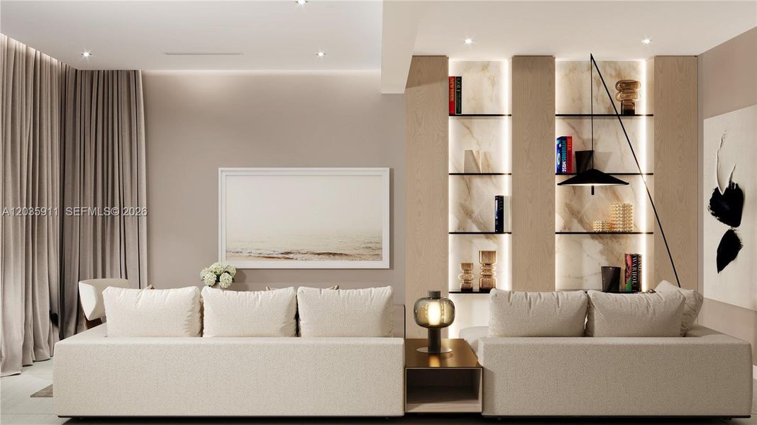 Furnished interior view inside a new home in , Sunny Isles Beach (Image 6). Furnished interior view inside a new home in , Sunny Isles Beach (Image 6).