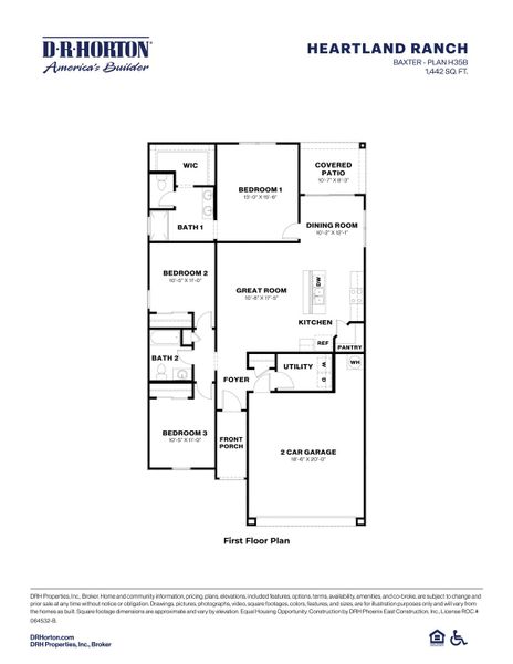 2D floor plan layout for the Baxter by D.R. Horton in Heartland Ranch, Coolidge, AZ (Image 3).