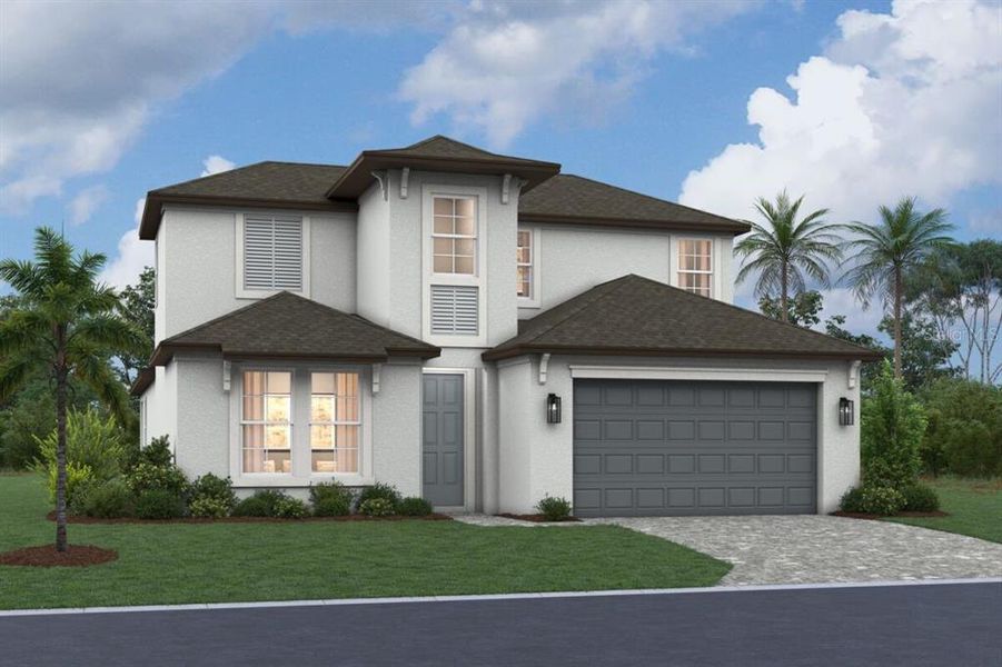 Front exterior of a new home in Turnleaf, Punta Gorda, FL, highlighting curb appeal (Image 1). Front exterior of a new home in Turnleaf, Punta Gorda, FL, highlighting curb appeal (Image 1).