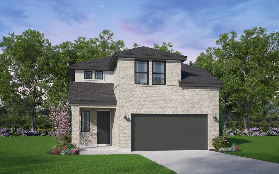 Representative exterior photo of a completed home built from the Haverford by Brookfield Residential in Midline, Webster, TX (Image 3).