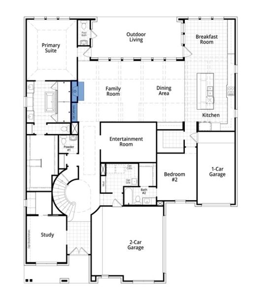 2D floor plan layout for the Lucca by Highland Homes in Furst Ranch, Flower Mound, TX (Image 31).