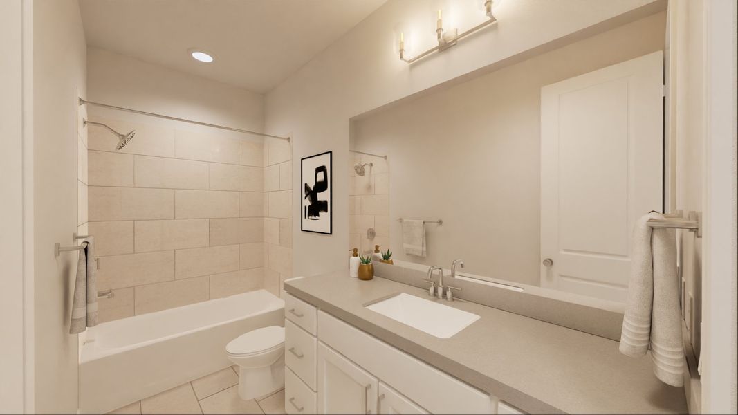 Representative furnished interior of a home built from the Dominic by New Home Co. in The Villas Collection at Novel, Austin (Image 15).