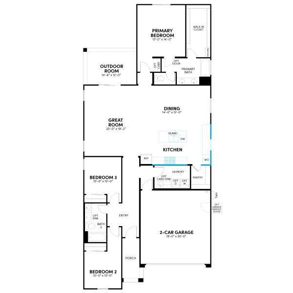 2D floor plan layout for the Azure Phase 5a by Brookfield Residential in Highland Sage at Alamar, Avondale, AZ (Image 6).