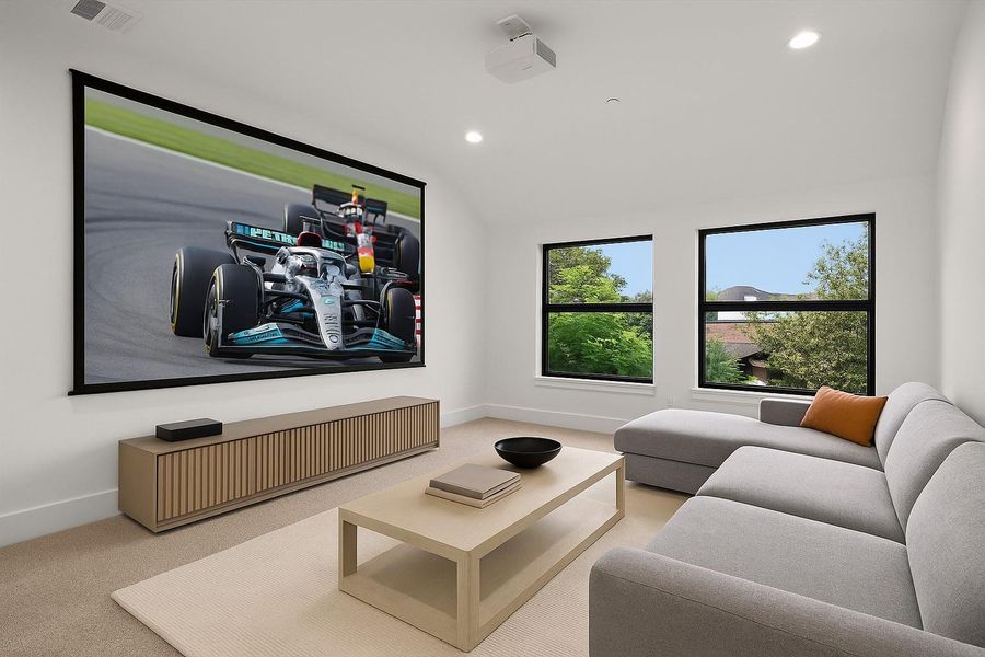 *VIRTUALLY STAGED* Media room has a closet and can be used as a 5th bedroom or flex room.