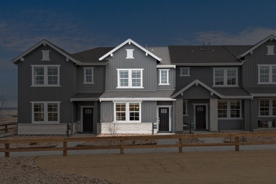 Representative exterior photo of a completed home built from the Frontier by Taylor Morrison in Trailstone Townhomes - The Westerly Collection, Arvada, CO (Image 1).