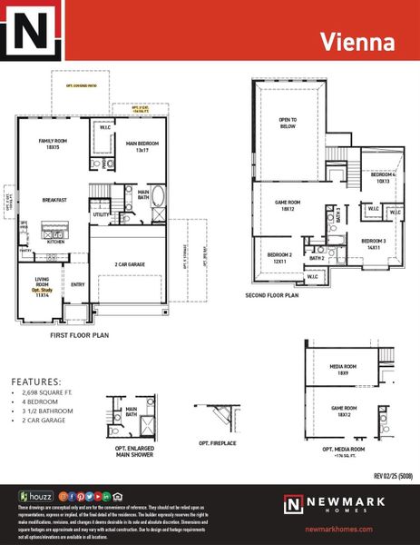 2D floor plan layout of this home in Sienna 45', 50', Missouri City, TX (Image 3).