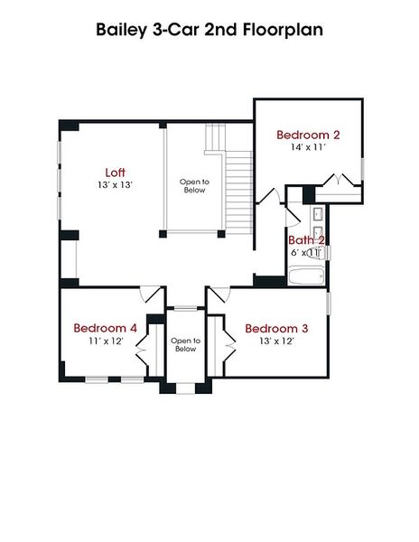 2D floor plan layout for the Bailey by Kendall Homes in River Ranch, Dayton, TX (Image 3).