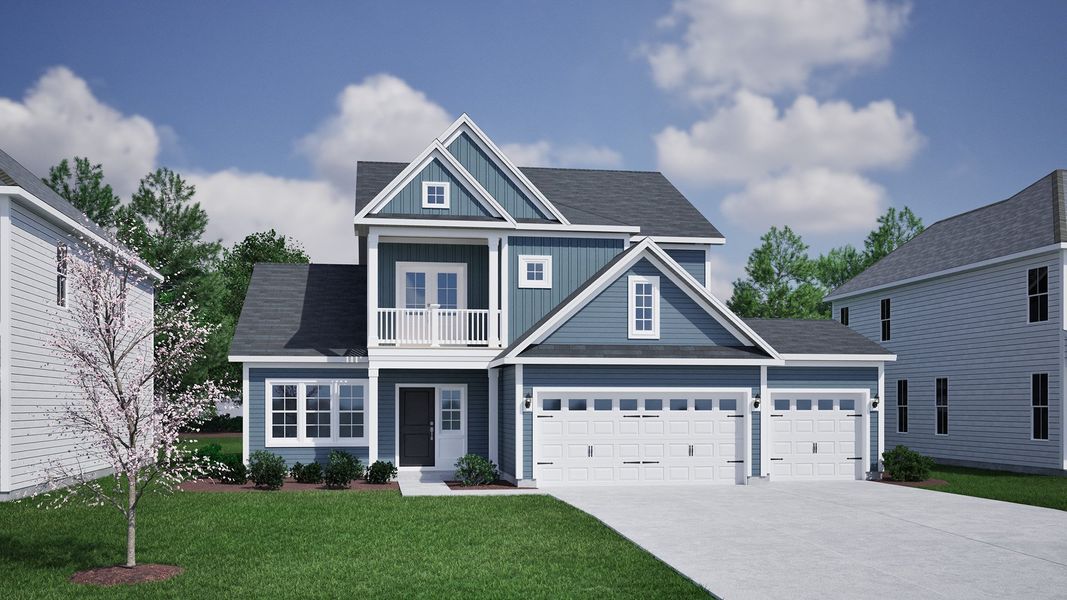 Front exterior of a new home in Arcadia, Myrtle Beach, SC, highlighting curb appeal (Image 1). Front exterior of a new home in Arcadia, Myrtle Beach, SC, highlighting curb appeal (Image 1).