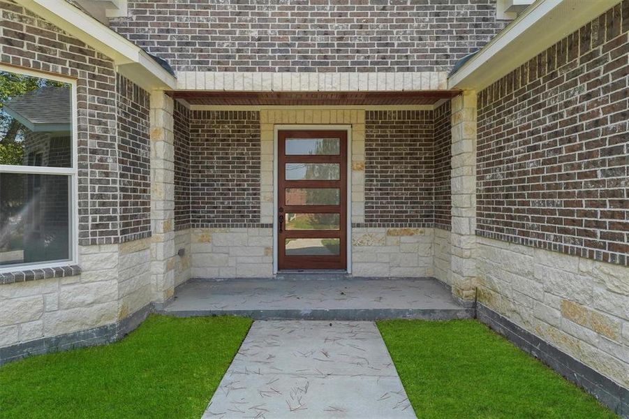 close up of beautiful entry door and front porch