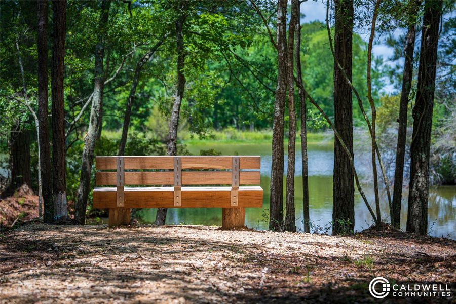 Enjoy a stroll and take a break and sit by one of the water features in Chambers Creek