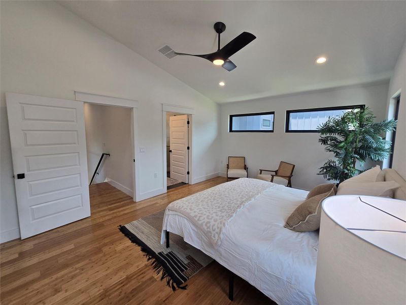 Set up the living space as you wish - lots of space for dining, living, or play areas. Lots of windows throughout, uppers for light and privacy from neighbors, and huge windows to your back yard.