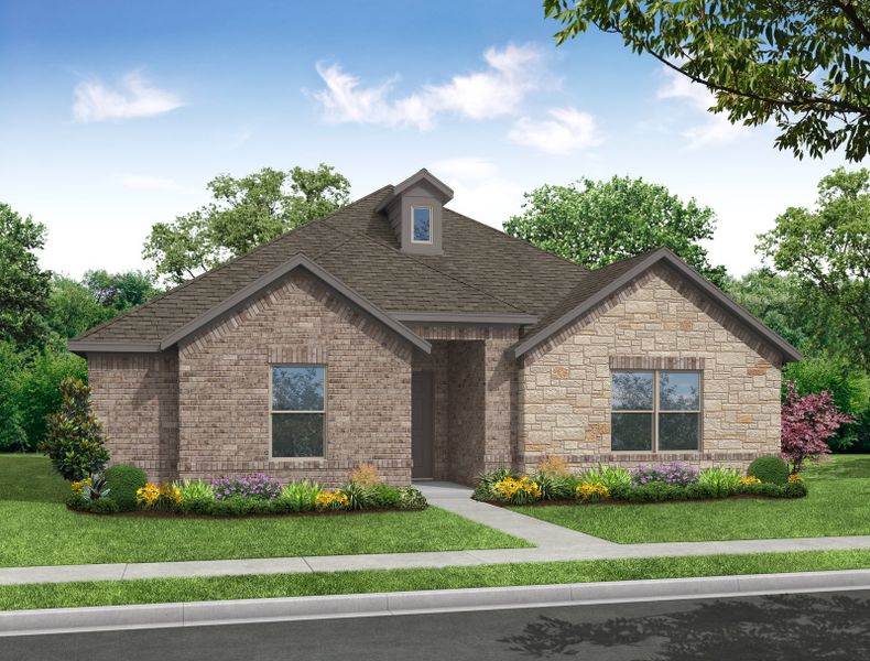 Representative exterior photo of a completed home built from the McGill by Impression Homes in Redden Farms, Midlothian, TX (Image 1). Representative exterior photo of a completed home built from the McGill by Impression Homes in Redden Farms, Midlothian, TX (Image 1).