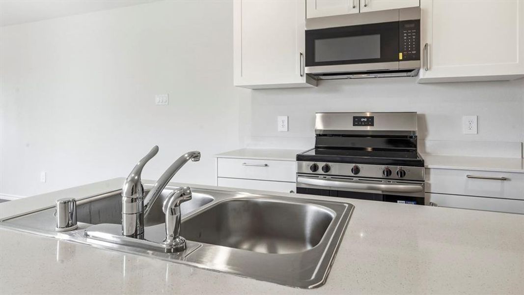 Kitchen with stainless steel appliances and white cabinets Kitchen with stainless steel appliances and white cabinets