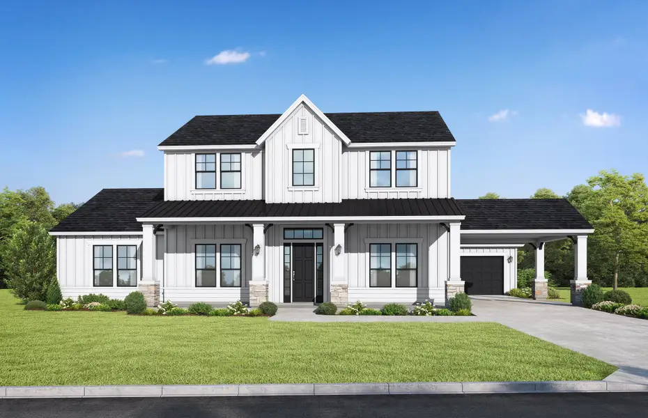 Representative exterior photo of a completed home built from the Southwind by SEDA New Homes in Sandy Bluff, Yulee, FL (Image 2). Representative exterior photo of a completed home built from the Southwind by SEDA New Homes in Sandy Bluff, Yulee, FL (Image 2).