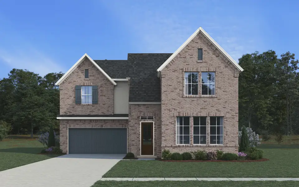 Representative exterior photo of a completed home built from the Virginia by Chesmar Homes in The Courtyards at Trinity Falls, McKinney, TX (Image 3). Representative exterior photo of a completed home built from the Virginia by Chesmar Homes in The Courtyards at Trinity Falls, McKinney, TX (Image 3).