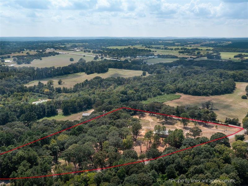 Overview of rural landscape with property boundaries highlighted