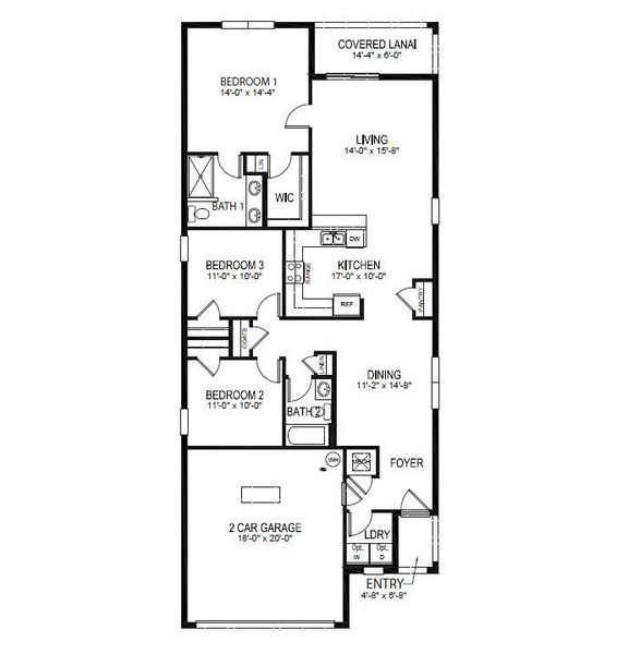 2D floor plan layout of this home in Magnolia Pointe, Umatilla, FL (Image 1).
