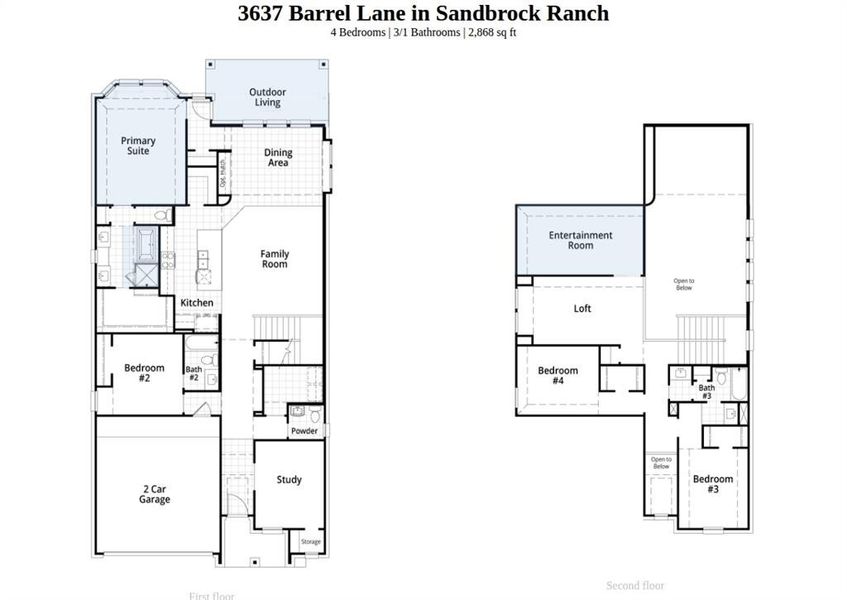 2D floor plan layout of this home in Sandbrock Ranch, Aubrey, TX (Image 2).