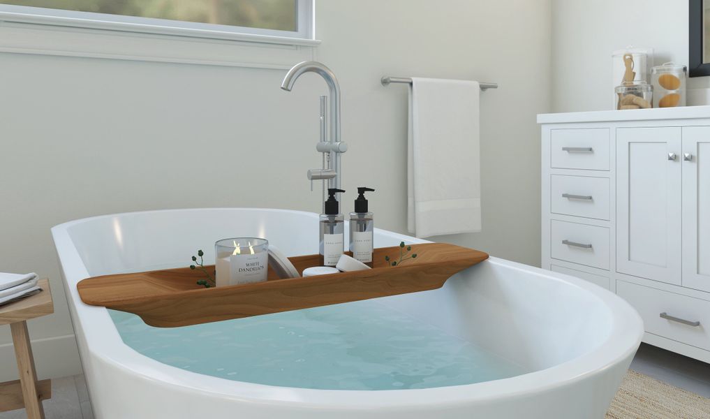 Freestanding bath tub in primary bath