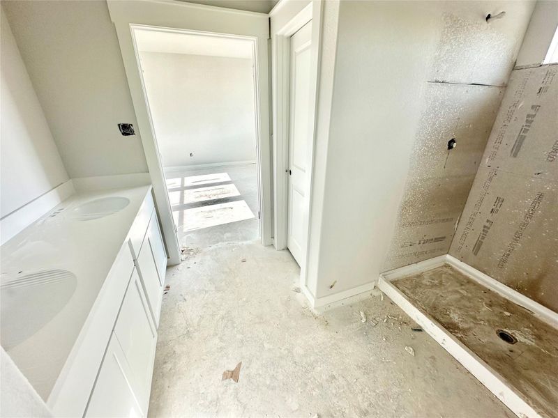 Bathroom with a shower stall and double vanity Bathroom with a shower stall and double vanity