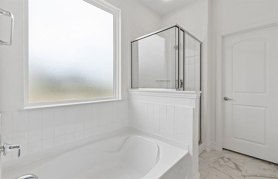 Separate tub and shower in primary bath Separate tub and shower in primary bath