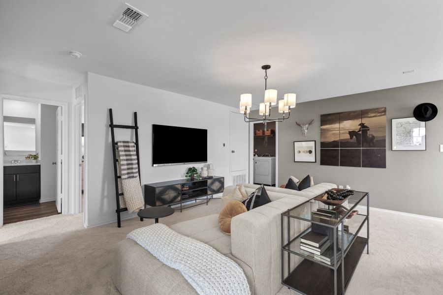 Furnished interior view inside a new home in Meadows at Clear Springs, New Braunfels (Image 8). Furnished interior view inside a new home in Meadows at Clear Springs, New Braunfels (Image 8).