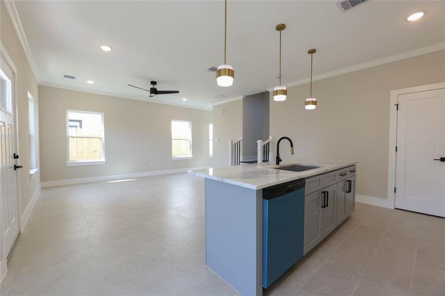 Breakfast area connects to kitchen and family room.