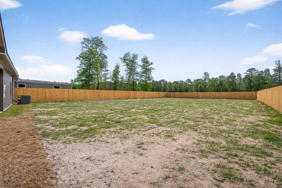 Expansive backyard situated on a 14,000 sq. ft. lot with plenty of space for outdoor activities.