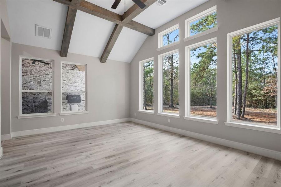 Beautiful beams adorn the gameroom