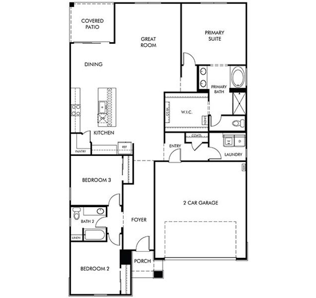 2D floor plan layout for the Sawyer by Meritage Homes in Meritage Homes by Teravalis - Reserve Series, Buckeye, AZ (Image 3).