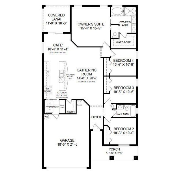 2D floor plan layout for the Parker by Highland Homes of Florida in Marion Oaks, Ocala, FL (Image 5).