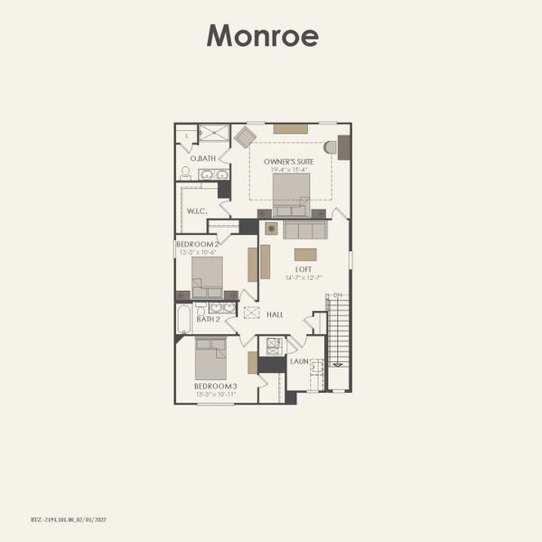 2D floor plan layout for the Monroe by Centex in Arboretum Estates, Terrell, TX (Image 3).