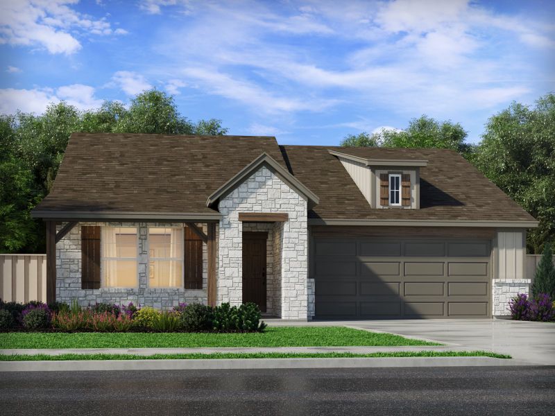 Representative exterior photo of a completed home built from the The Oleander (401) by Meritage Homes in Colony at Cole Springs - Boulevard Collection, Buda, TX (Image 2). Representative exterior photo of a completed home built from the The Oleander (401) by Meritage Homes in Colony at Cole Springs - Boulevard Collection, Buda, TX (Image 2).