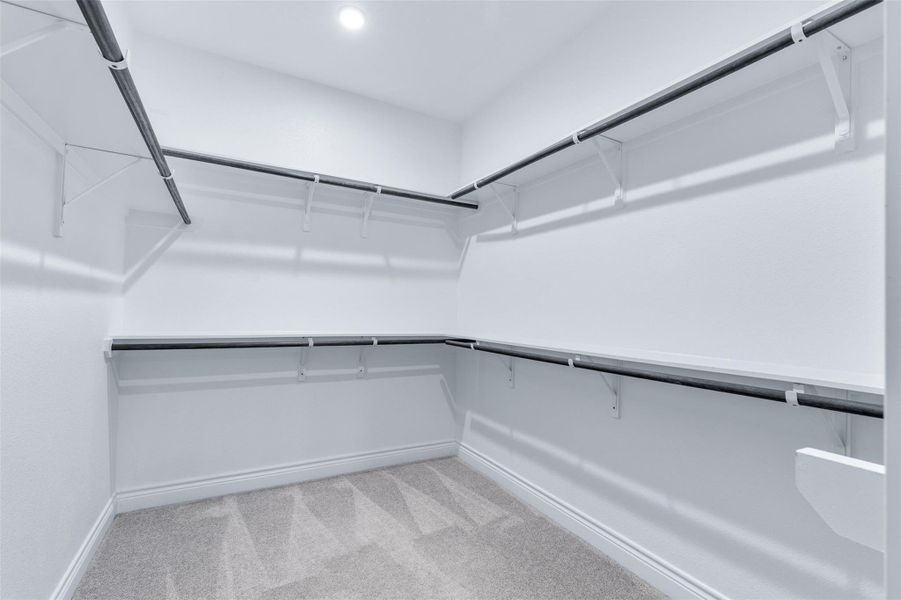 Walk in closet with light carpet
