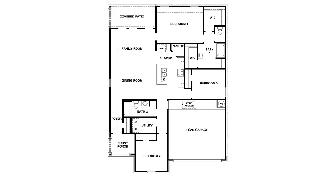 2D floor plan layout for the Camden by D.R. Horton in Wildwood Estates, Nolanville, TX (Image 3).