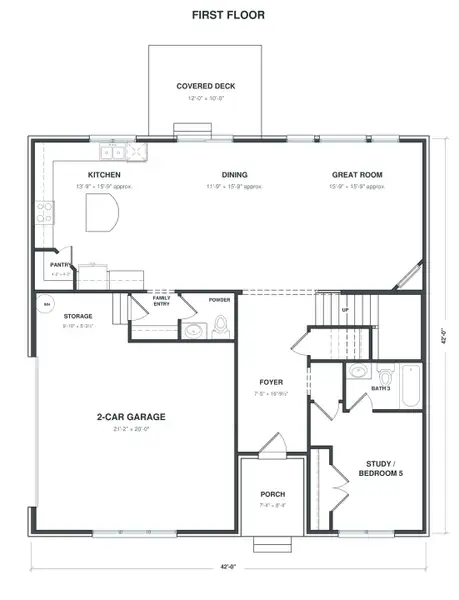2D floor plan layout for the Oakmont by Norfleet Builders in Cambria, White House, TN (Image 4).