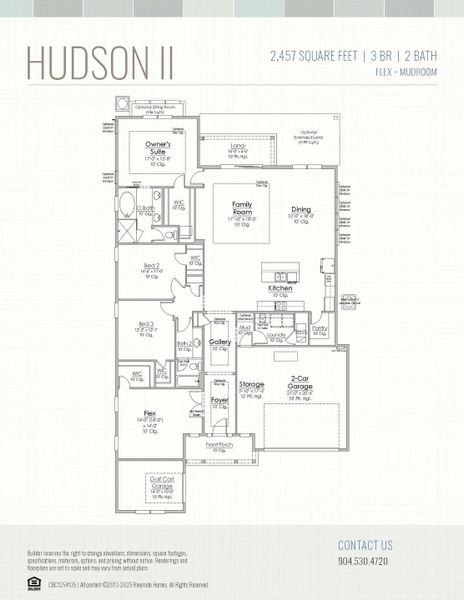 2D floor plan layout for the Hudson II by Riverside Homes in Hidden Creek at SilverLeaf 70' Series, St. Augustine, FL (Image 5).