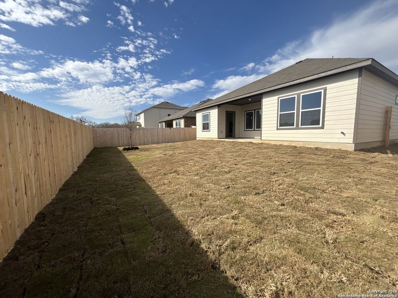 Exterior details and patio area of a home in The Heights at Saddlebrook Ranch 60's, Schertz (Image 16).