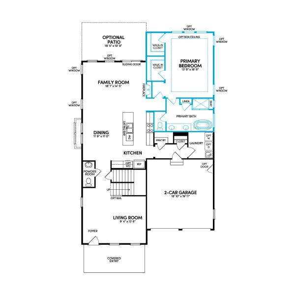 Floor 1: Main Level w/ Opt. Rear Extension, Opt. Deluxe Primary Bath, & Opt. Alt. Fireplace